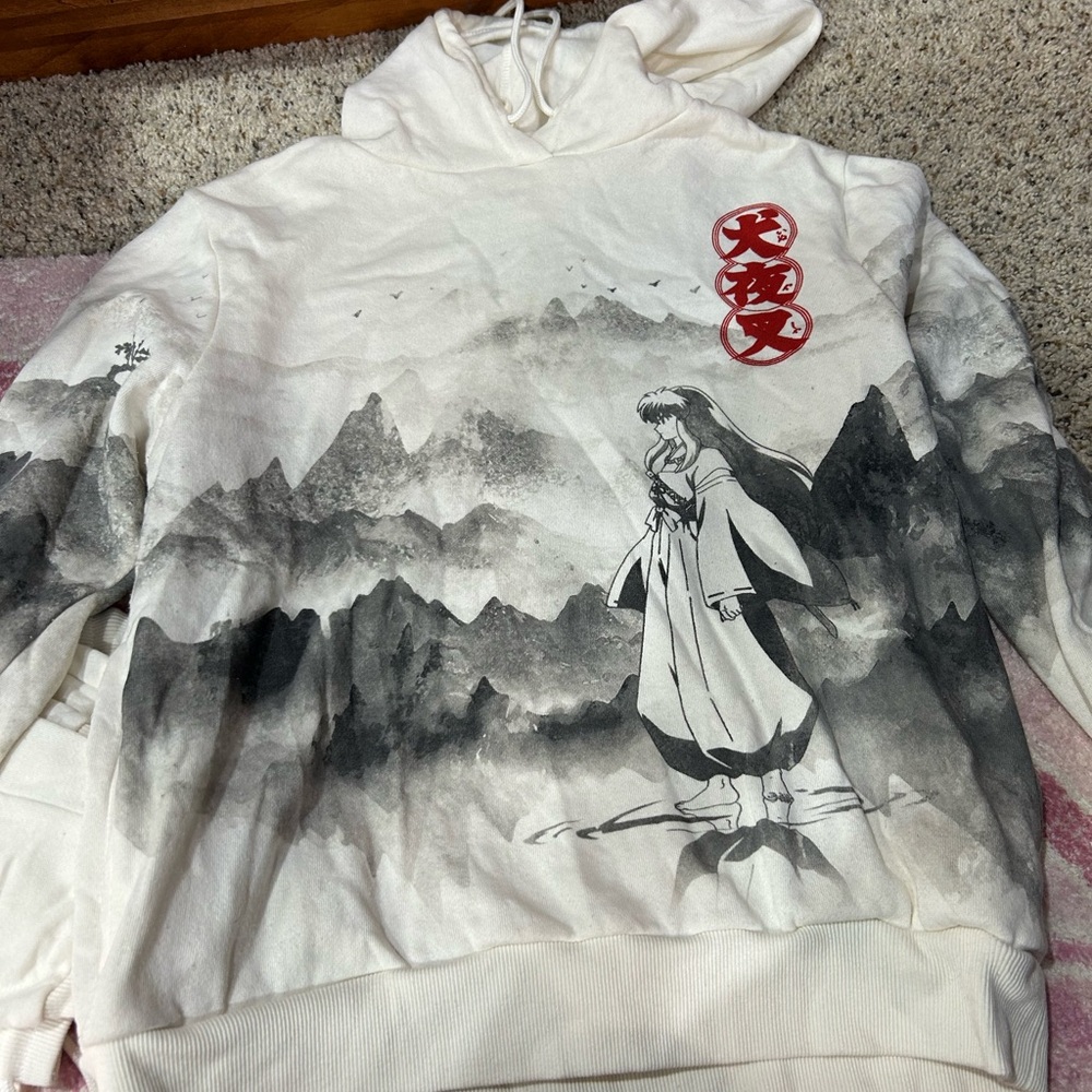 White Graphic Anime Hoodie and Sweatpants with Red Accents InuYasha - Picture 2 of 6